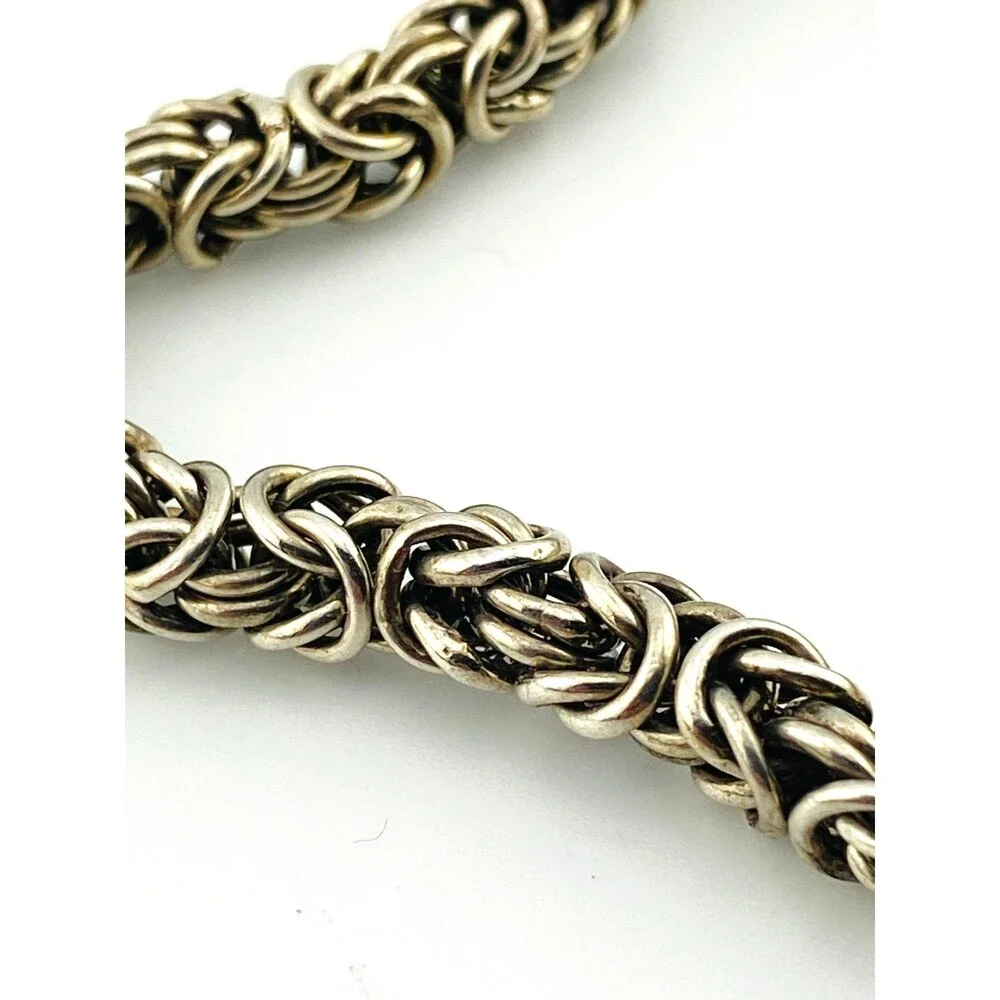 Vintage Sterling Silver Byzantine Chain Bracelet 9.25 Inch 6mm Unisex Handmade S
